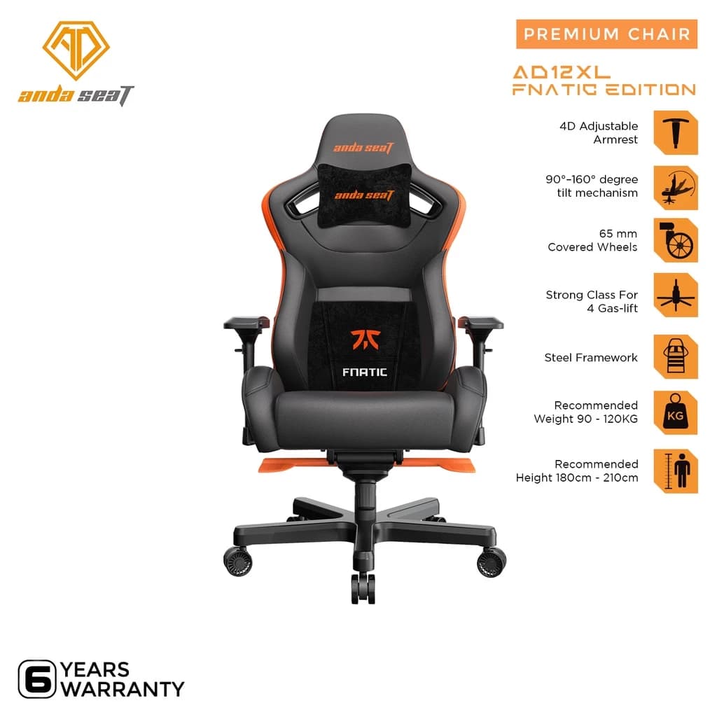 AndaSeat Fnatic Edition Premium Kursi Gaming Chair Black Orange
