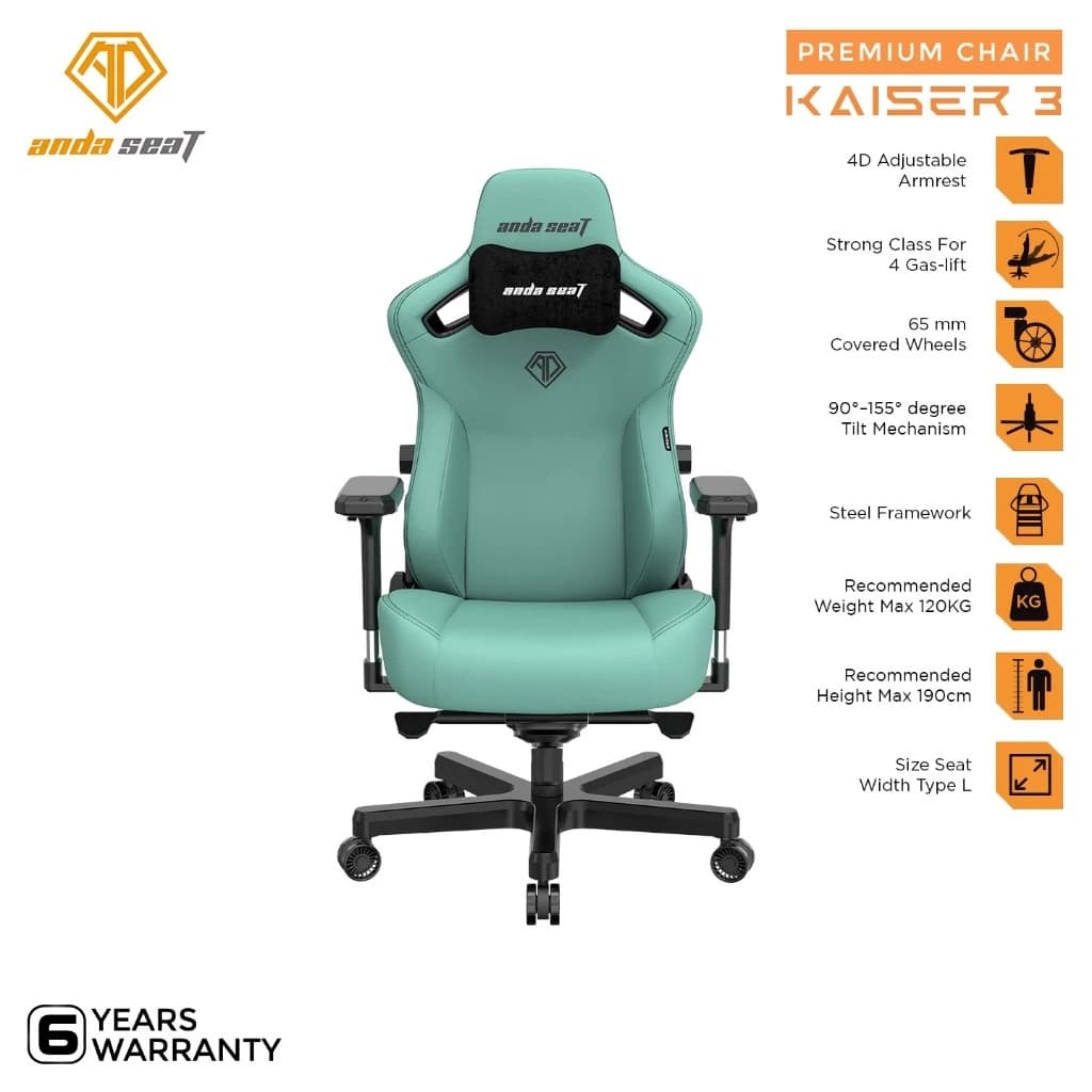 AndaSeat Kaiser 3 L Series Premium Kursi Gaming Chair - Green
