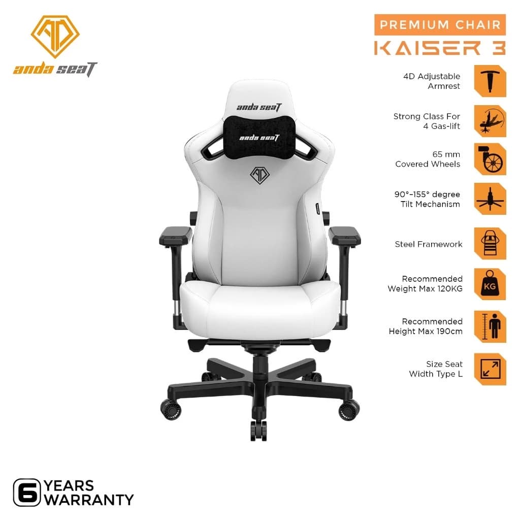 AndaSeat Kaiser 3 L Series Premium Kursi Gaming Chair - White