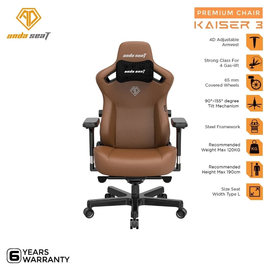 AndaSeat Kaiser 3 L Series Premium Kursi Gaming Chair - Brown