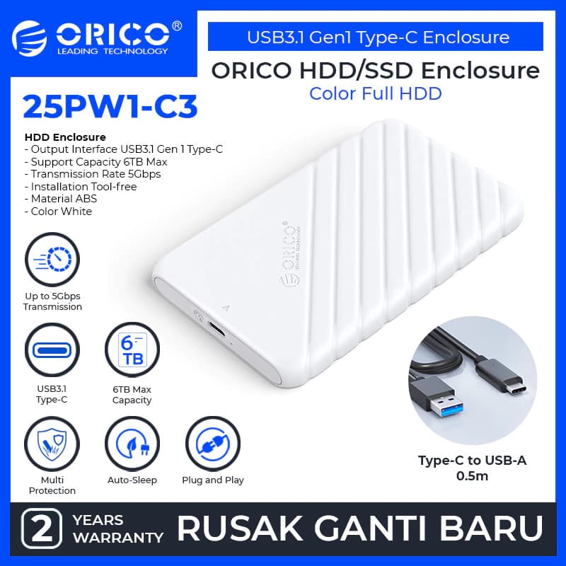 ORICO 2.5 inch USB3.1 Gen1 Type-C Hard Drive Enclosure - 25PW1-C3