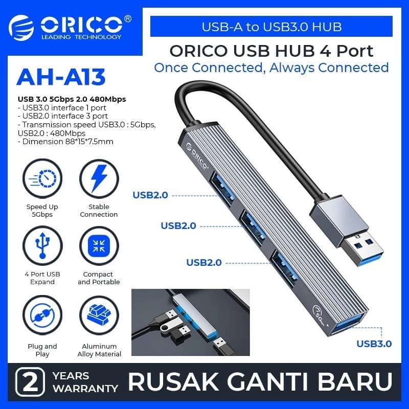 ORICO USB 3.0 Hub 4 Ports USB Hub 3.0 5Gbps 2.0 480Mbps - AH-A13