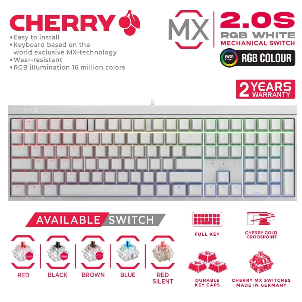 Cherry MX Mechanical Gaming Keyboard White MX 2.0S RGB