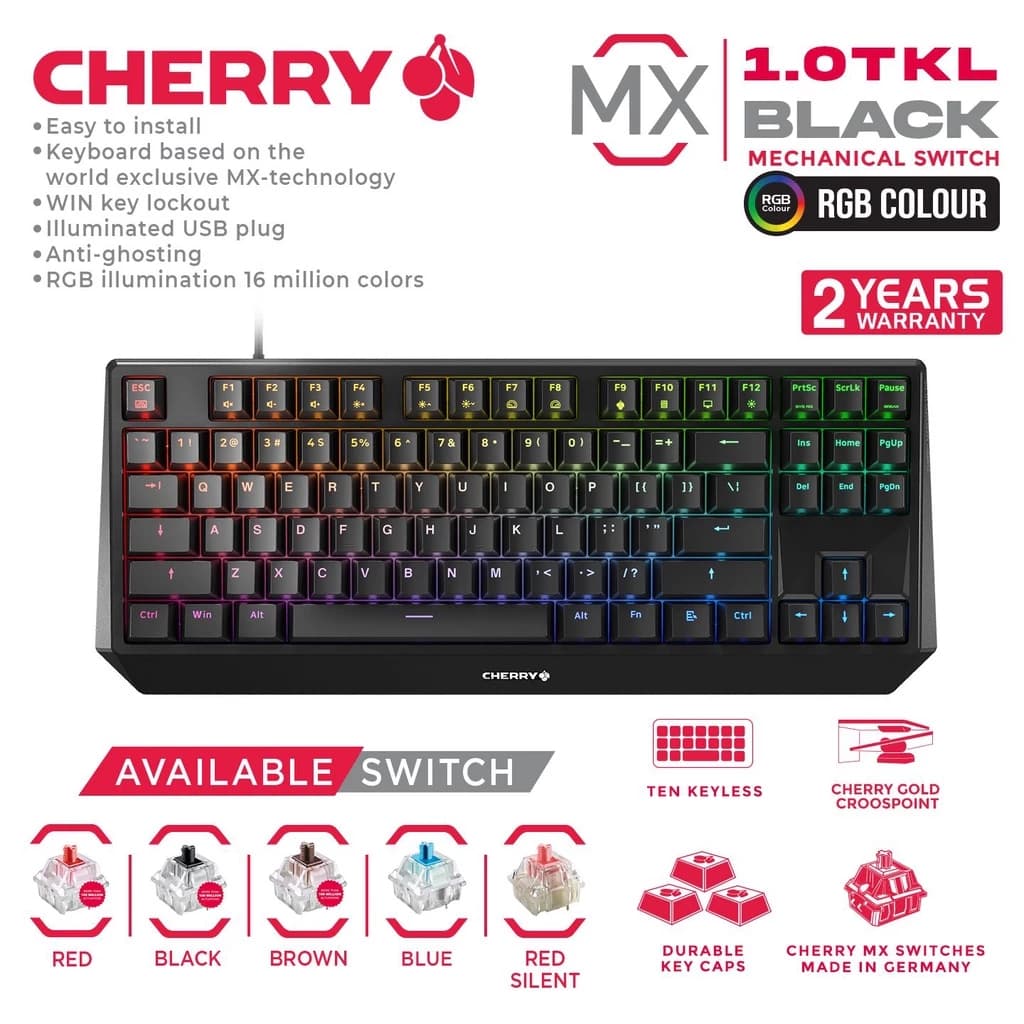 CHERRY MX Mechanical Gaming Keyboard TKL - MX 1.0 TKL RGB BLACK