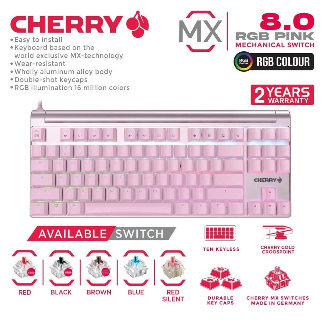 CHERRY MX Mechanical Gaming Keyboard TKL RGB - MX 8.0 RGB PINK