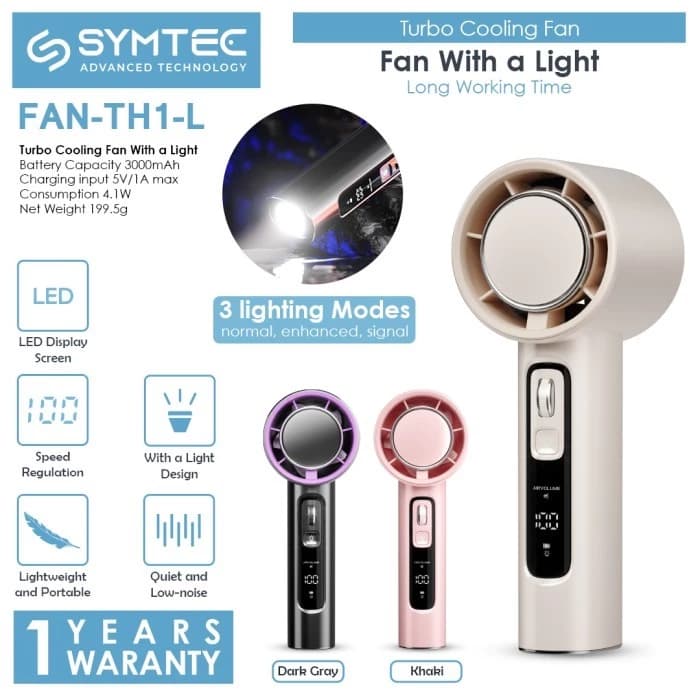 SYMTEC Handheld Portable Mini Fan with Lamp Kipas Angin Turbo dengan Lampu Senter- FAN-TH1-L